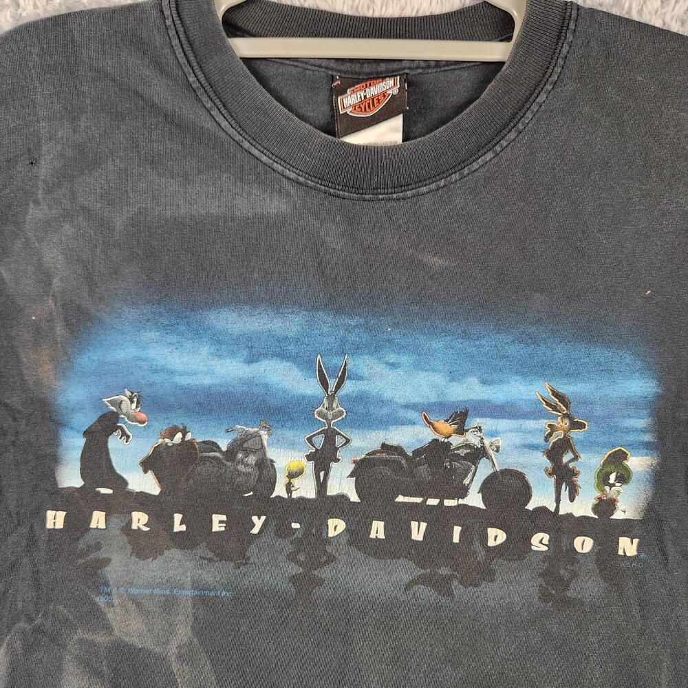 Vintage Harley Davidson Looney Tunes Shirt Mens Large Black Annapolis MD Y2K